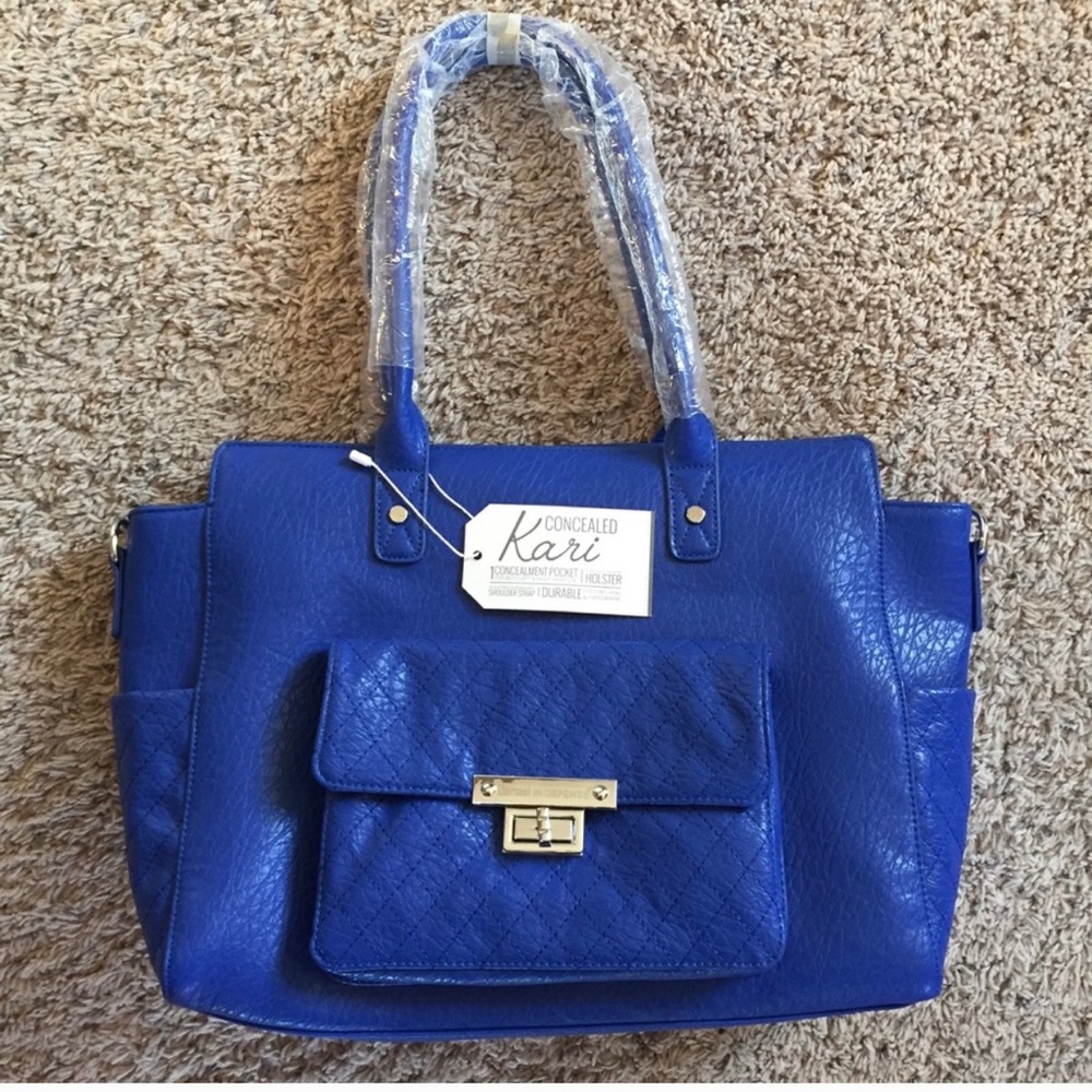 Concealed Kari Cobalt Blue Structured Shoulder Tote with Front Pocket